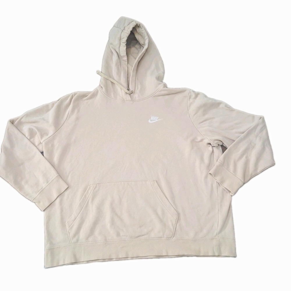 Nike Sportswear Men's XL Beige Tan Pullover Fleece Hoodie Embroidered Swoosh